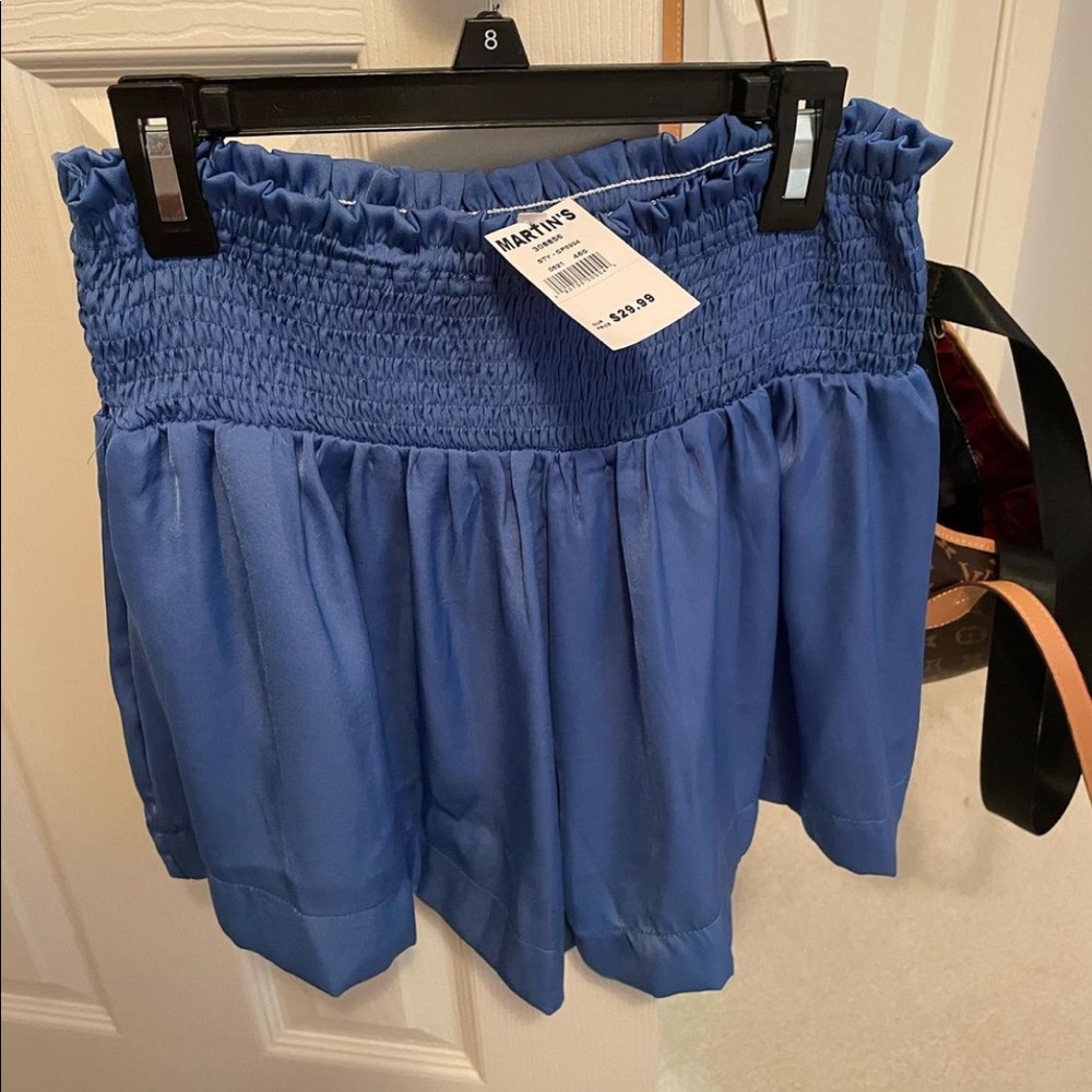 Blue smocked shorts